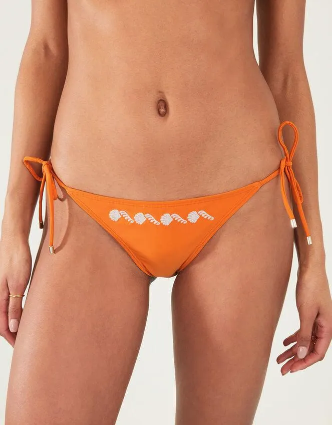 Ornamental Embroidered Tie Side Bikini Briefs Orange