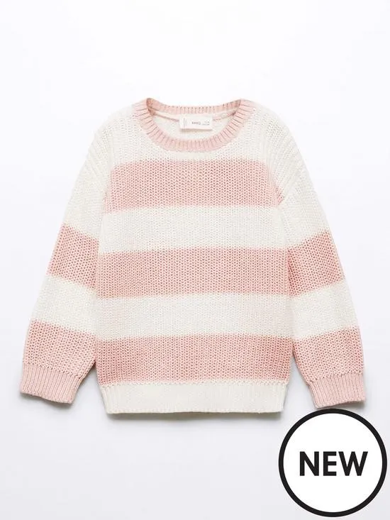 Younger Girls Block Stripe Knitted Jumper- Pink
