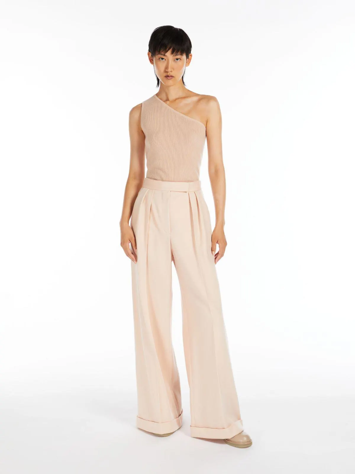 Wool and cashmere one-shoulder top