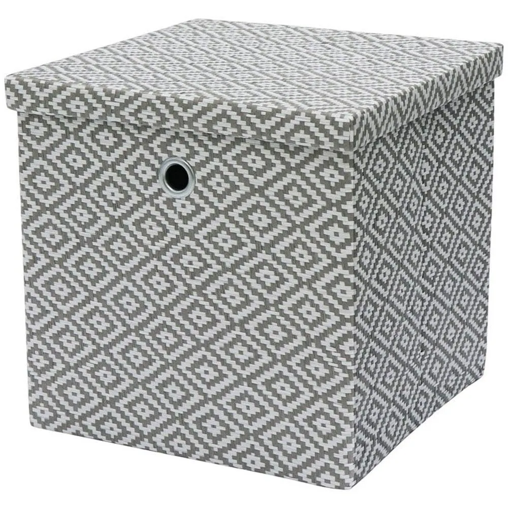 JVL Argyle Grey Foldable Paper Storage Box with Lid