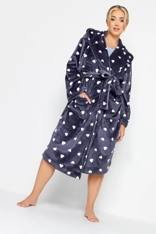 YOURS Curve Purple Heart Print Dressing Gown