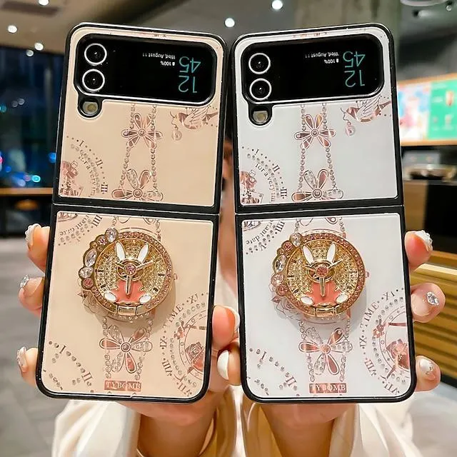 Phone Case For Samsung Galaxy Z Flip 5 Z Flip 4 Z Flip 3 Back Cover Flip Rhinestone Kickstand Crystal Diamond PC