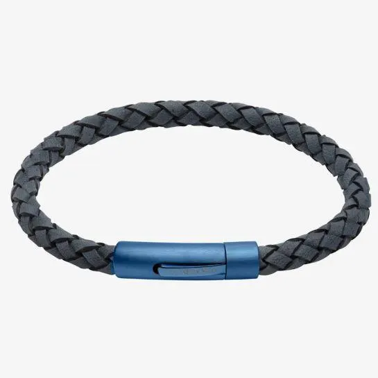 Stainless Steel Matte IP Plated Antique Blue Leather Bracelet