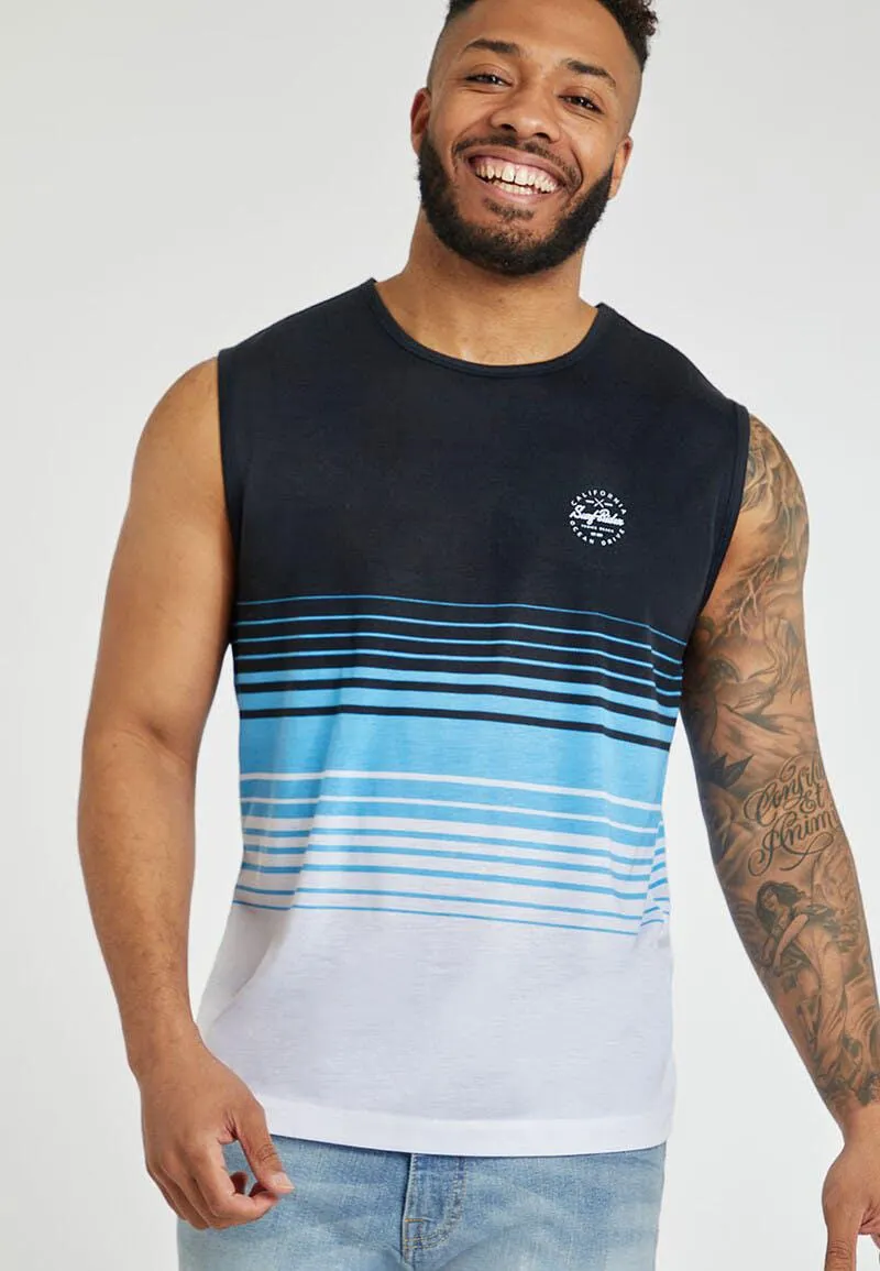 Mens Navy & Blue Stripe Vest Top