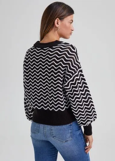 JDY Rita Multicoloured Long Sleeve Short Knitted Top - Size 8