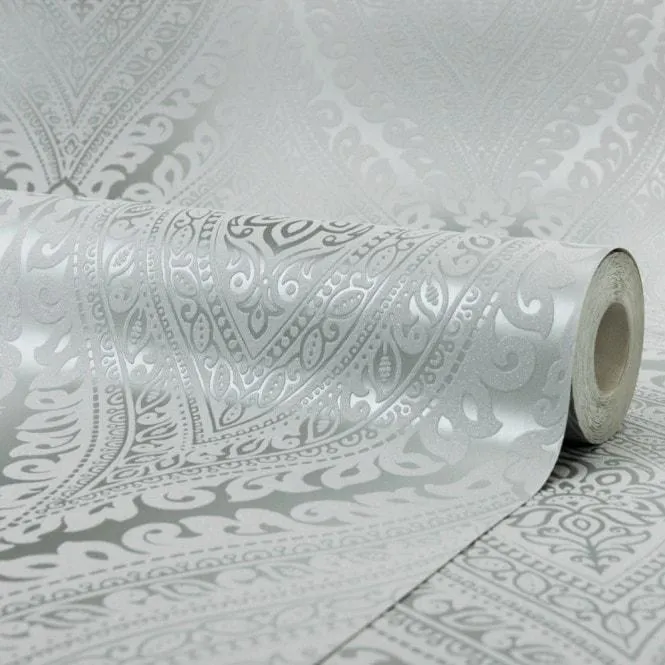 Ariana Wave Wallpaper in Grey and Silver