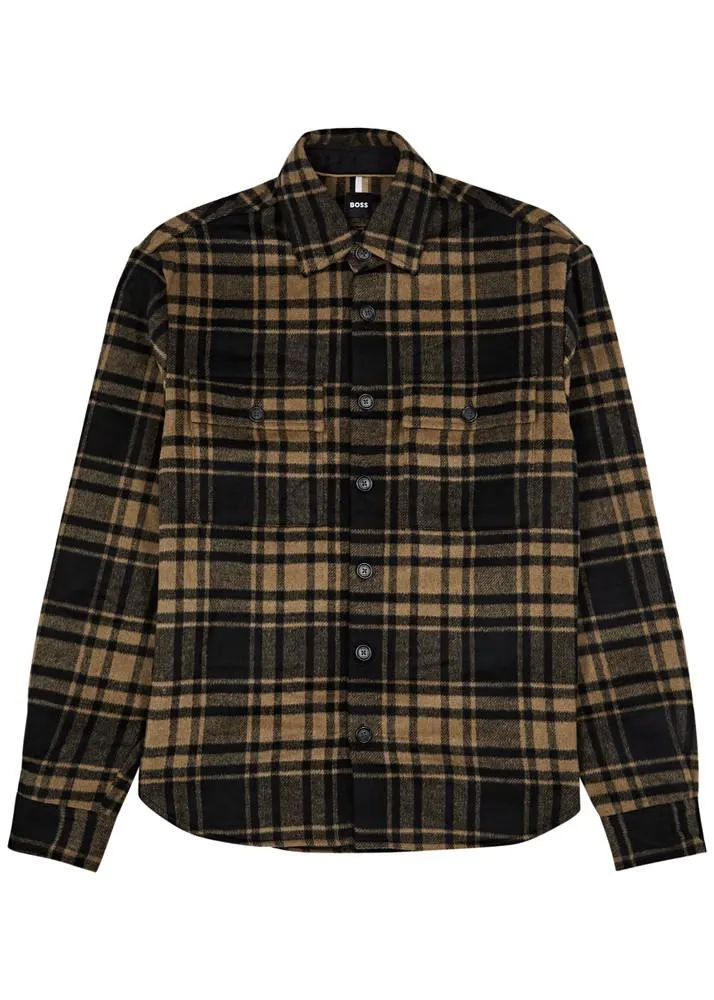 Checked wool-blend overshirt