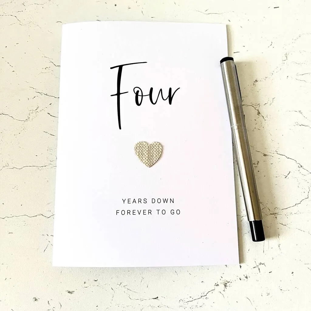 Four Years Down Linen Anniversary Card