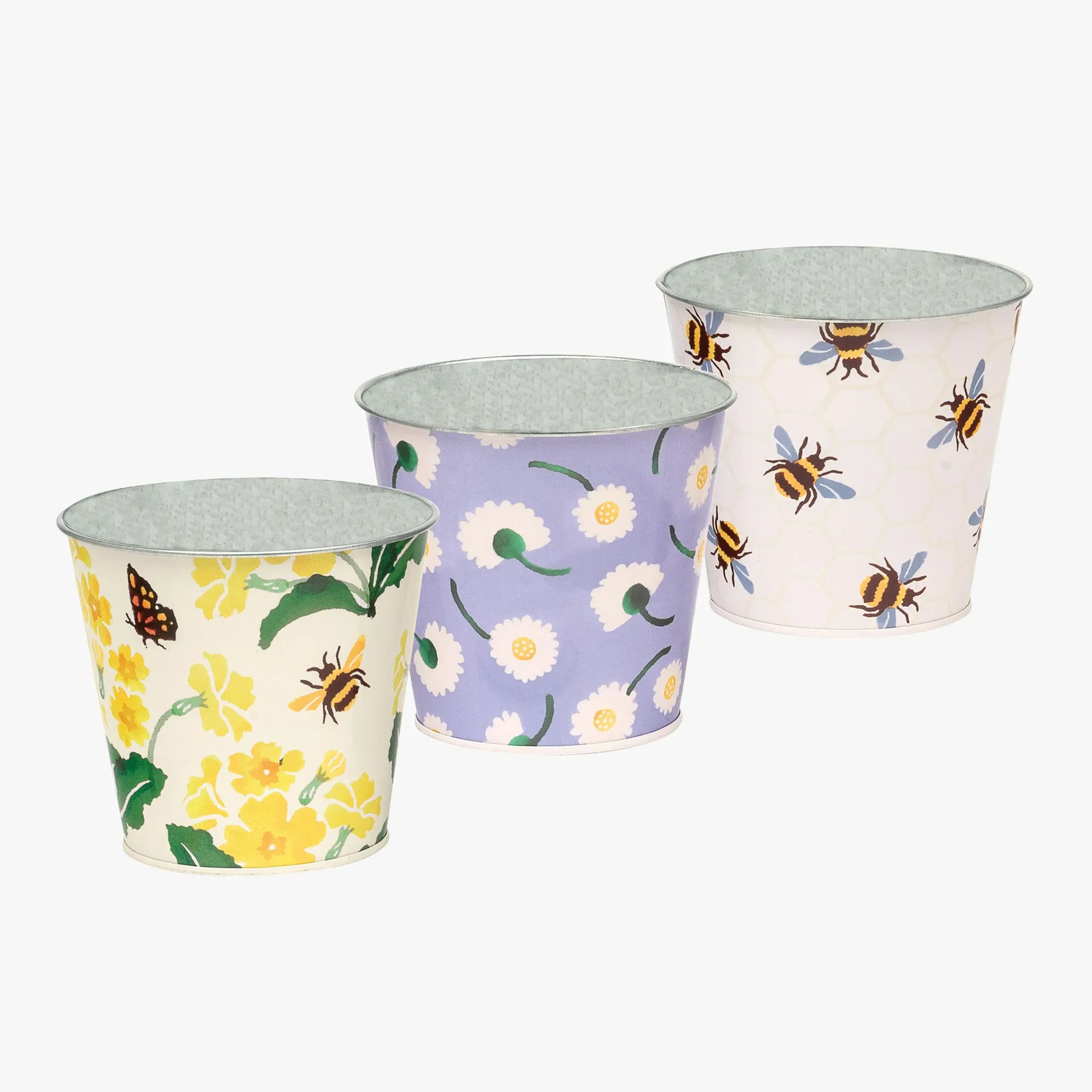 Buttercup Scattered Set Of 3 Round Tin Herb Pots