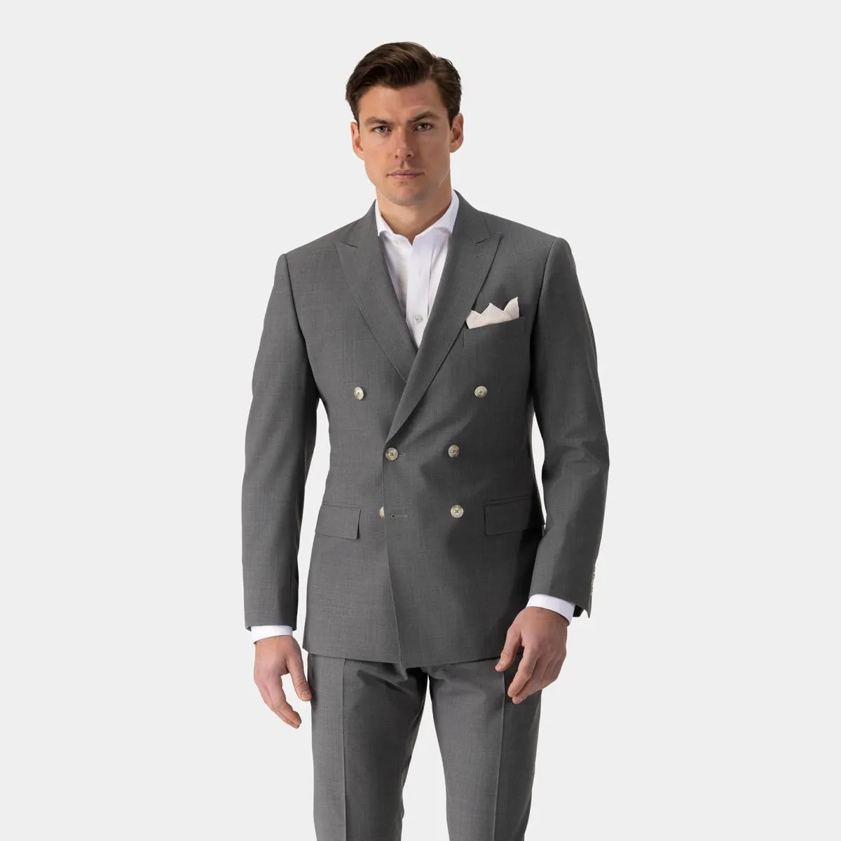 Gray three-piece stretch suit