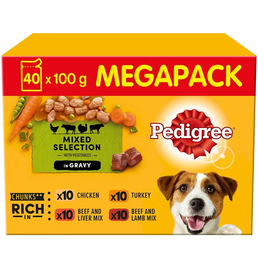Pedigree Adult Wet Dog Food Mixed In Gravy 40x100g