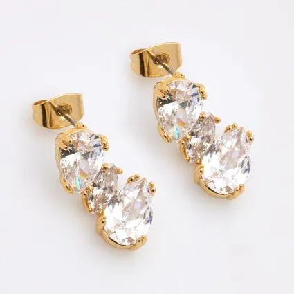 18ct Gold Plated Clear Stone Drop Earrings
