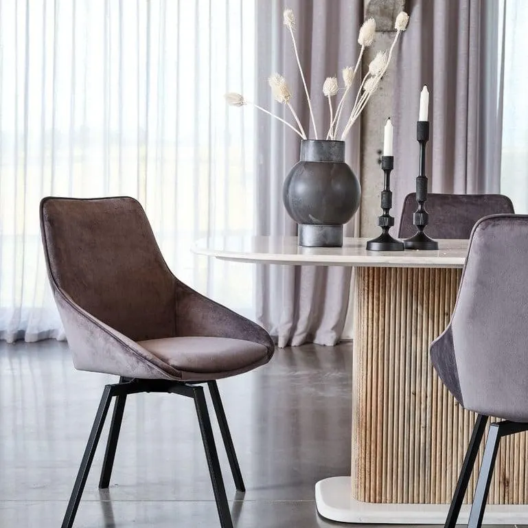 Grey Velvet Swivel Dining Chair
