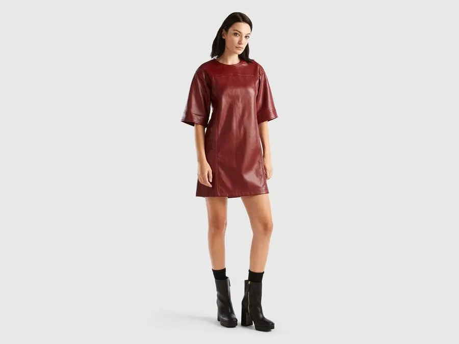 Cropped dress in imitation leather fabric