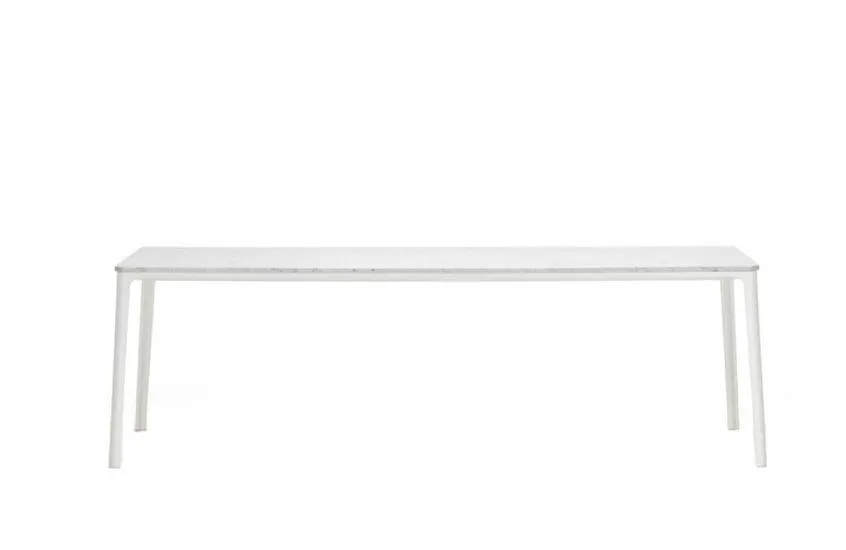 Plate Dining Table Carrara Marble Top White Base