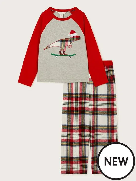 Boys London Dinosaur Christmas Pyjama Set - Grey