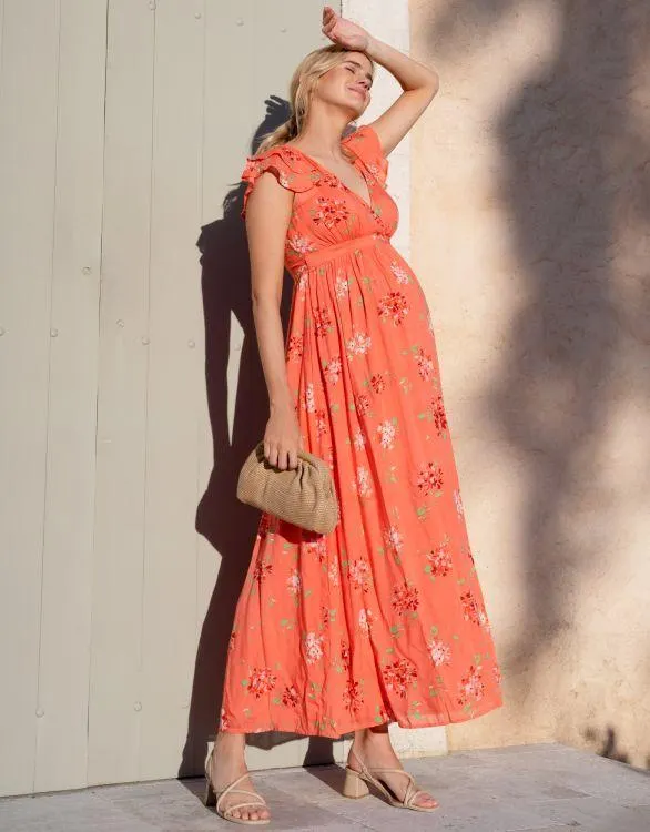 Flutter Sleeve Maxi Wrap Maternity Dress
