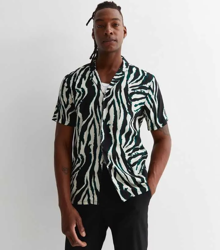 Black Abstract Print Short Sleeve Shirt