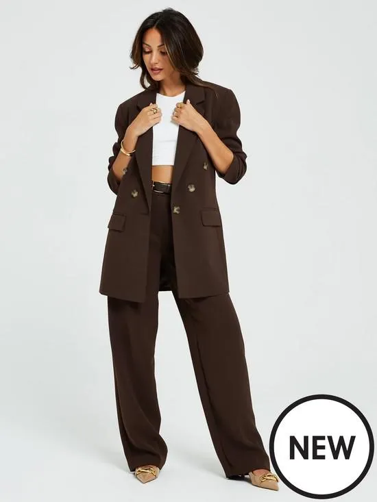 Double Breasted Oversized Blazer - Chocolate
