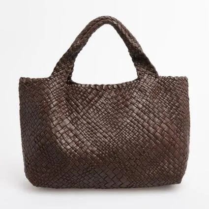 Brown Woven Leather Grab Bag