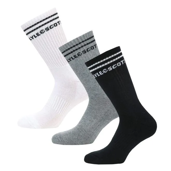 Lyle And Scott Mens Walter 3 Pack Socks in Black Grey White