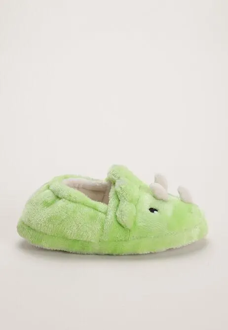 Younger Boys Green 3D Dinosaur Slippers