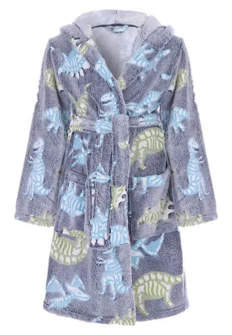 Younger Boys Grey Dino Robe