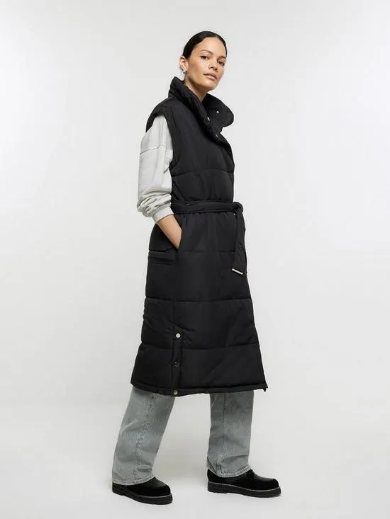 Longline Padded Gilet - Black