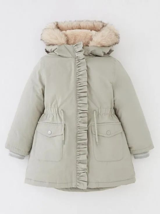 Faux Fur Parka Coat - Sage