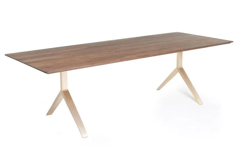 Overton Table 10-12 Seater Danish Oiled Walnut Brushed Brass Base