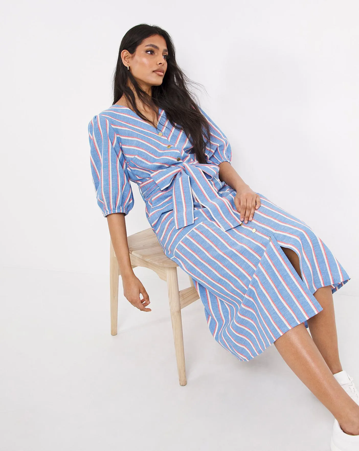 Striped Linen Tie Waist Dress