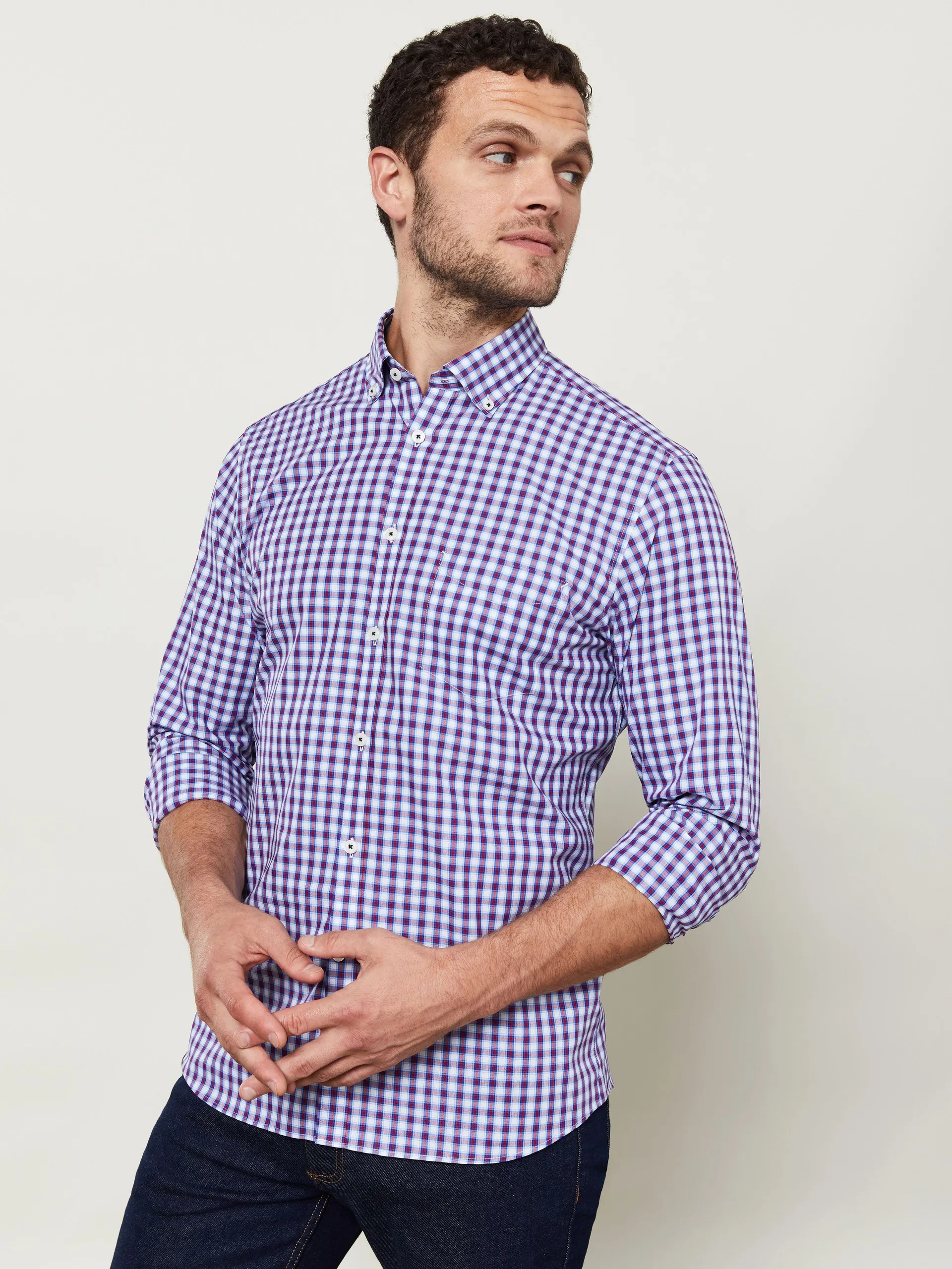 Slim Fit Navy Bold Check Shirt