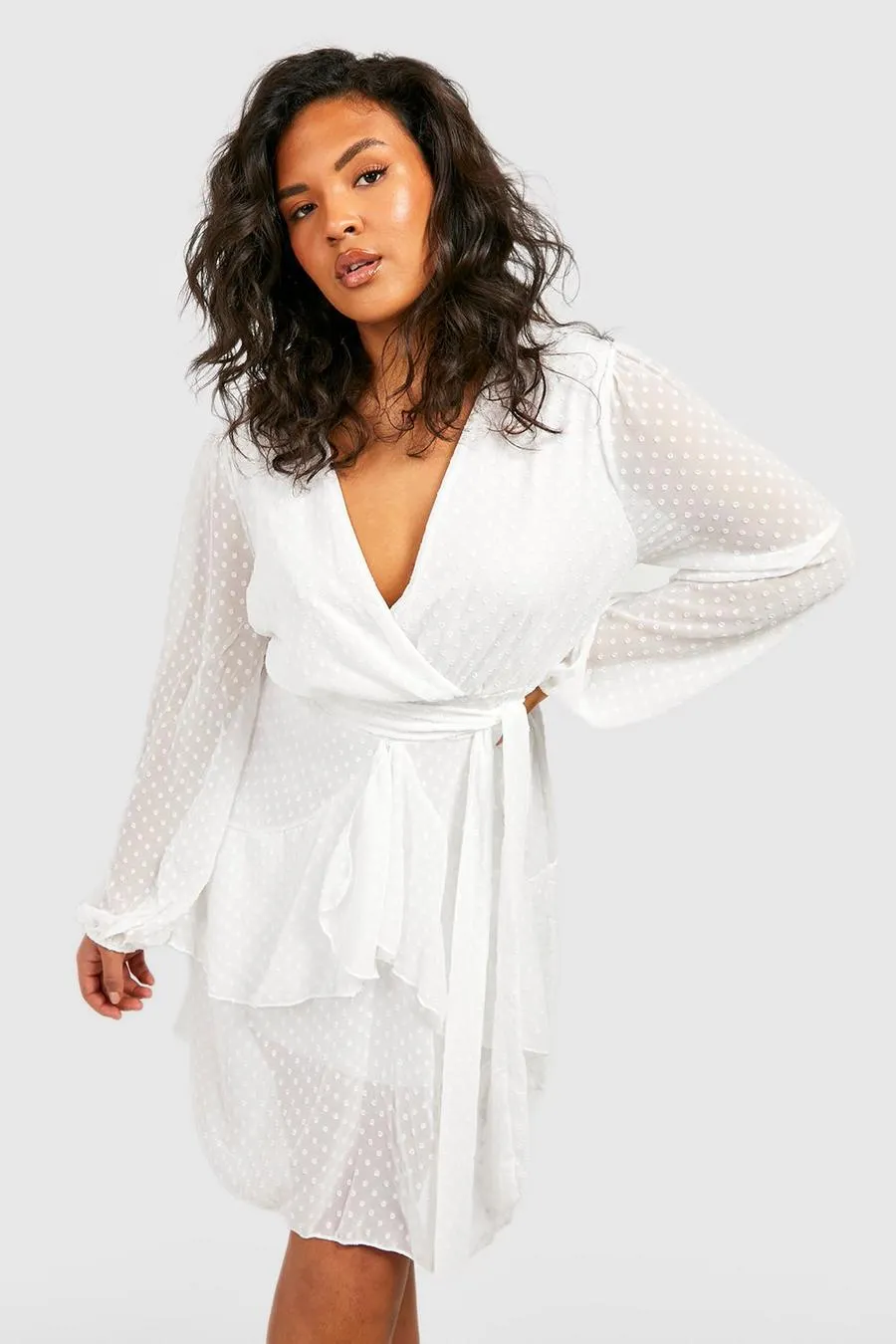 Plus Ruffle Hem Dobby Mesh Skater Dress