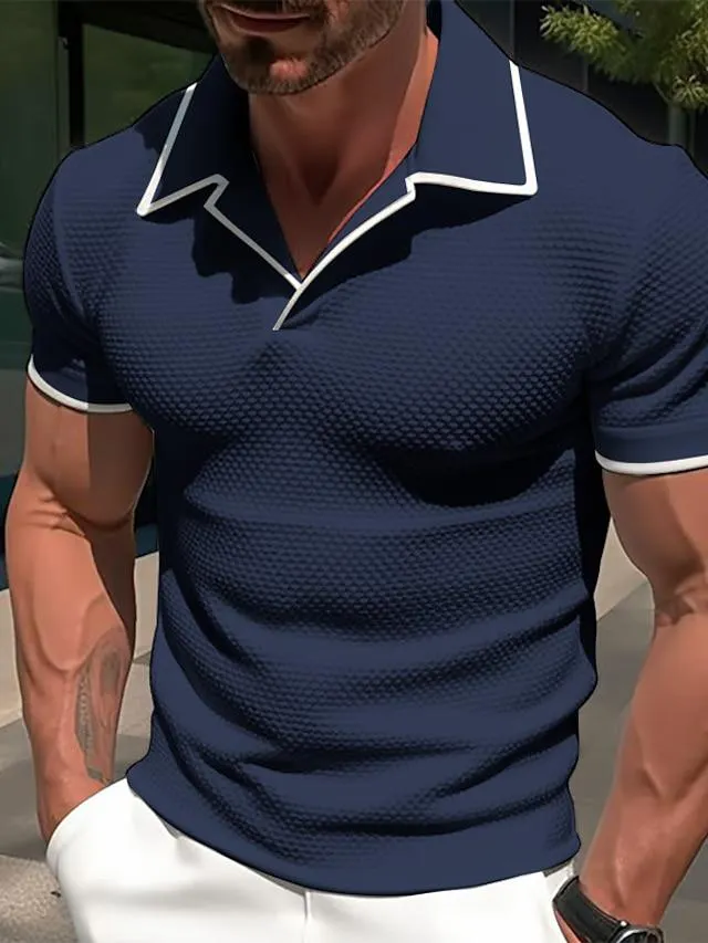 Men's Golf Shirt Polo Casual Sports Lapel Short Sleeve Fashion Basic Plain Patchwork Summer Regular Fit Black White Navy Blue Grey Golf Shirt