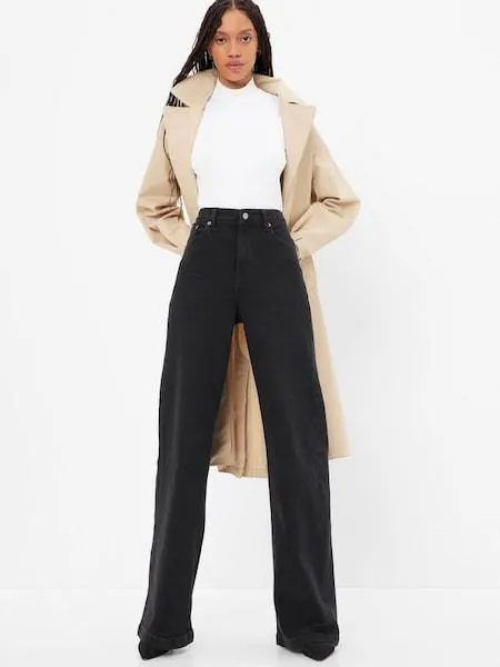 Black High Waisted Wide Leg Zip Fly Jeans