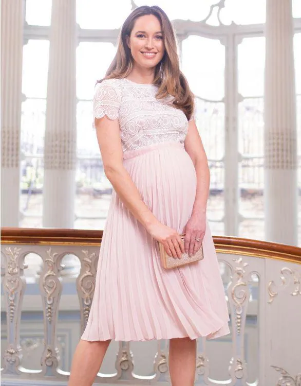 Blush & Ivory Sunray Pleat Maternity Dress