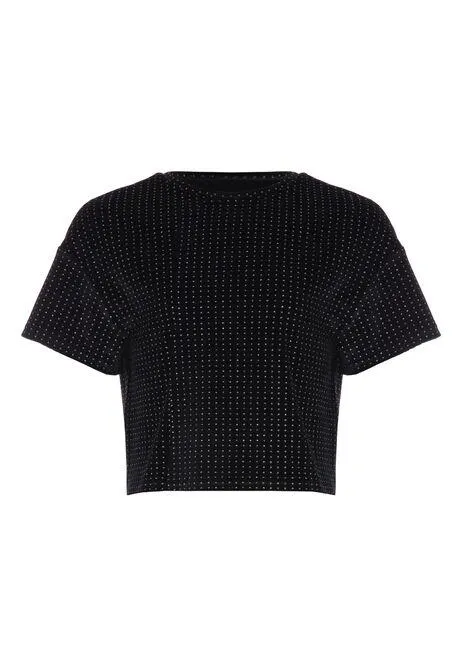 Older Girls Black Velvet Glitter Dot Top