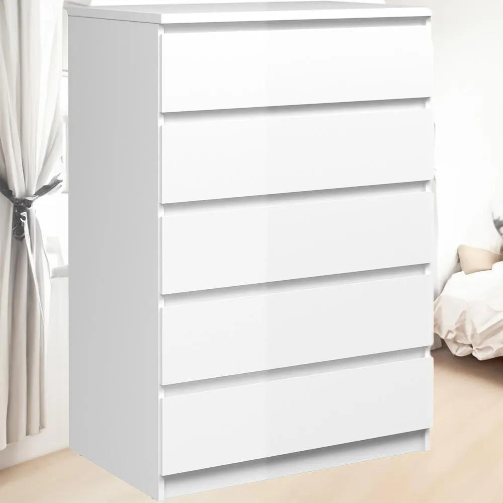 Florence 5 Drawer White High Gloss Chest of Drawers
