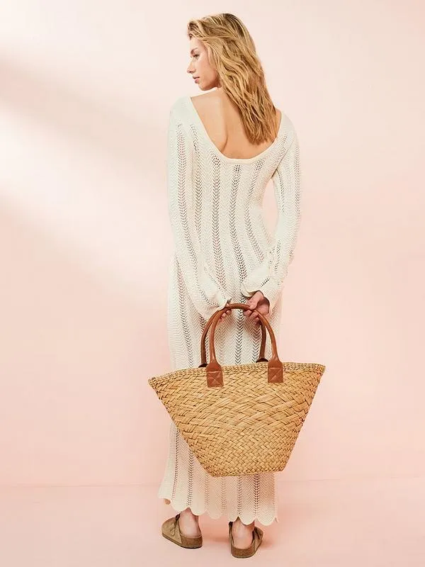Crochet Long Sleeve Maxi Dress - Cream