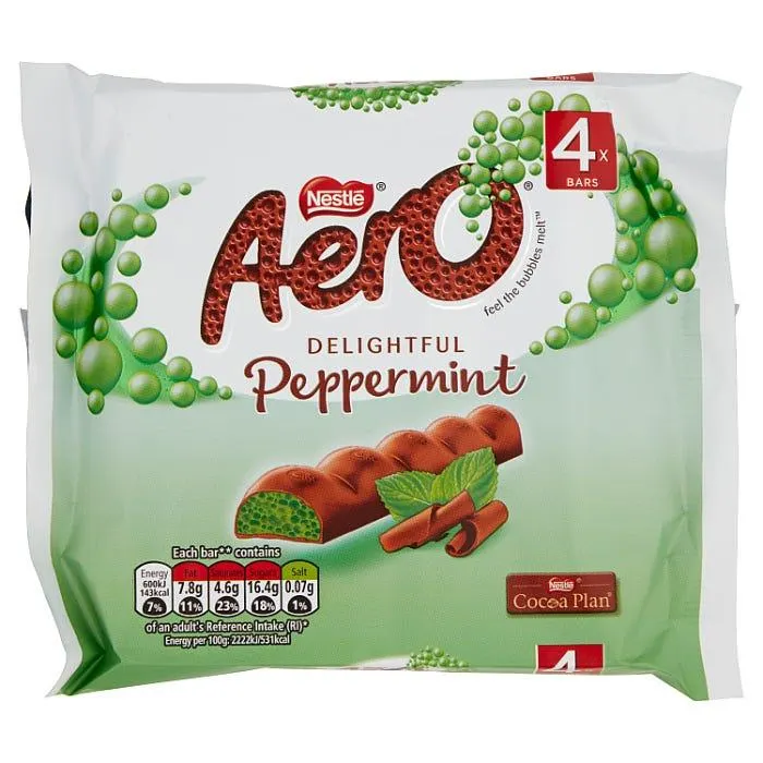 Aero Bubbly Peppermint Mint Chocolate Bar, 27g (Pack of 4)