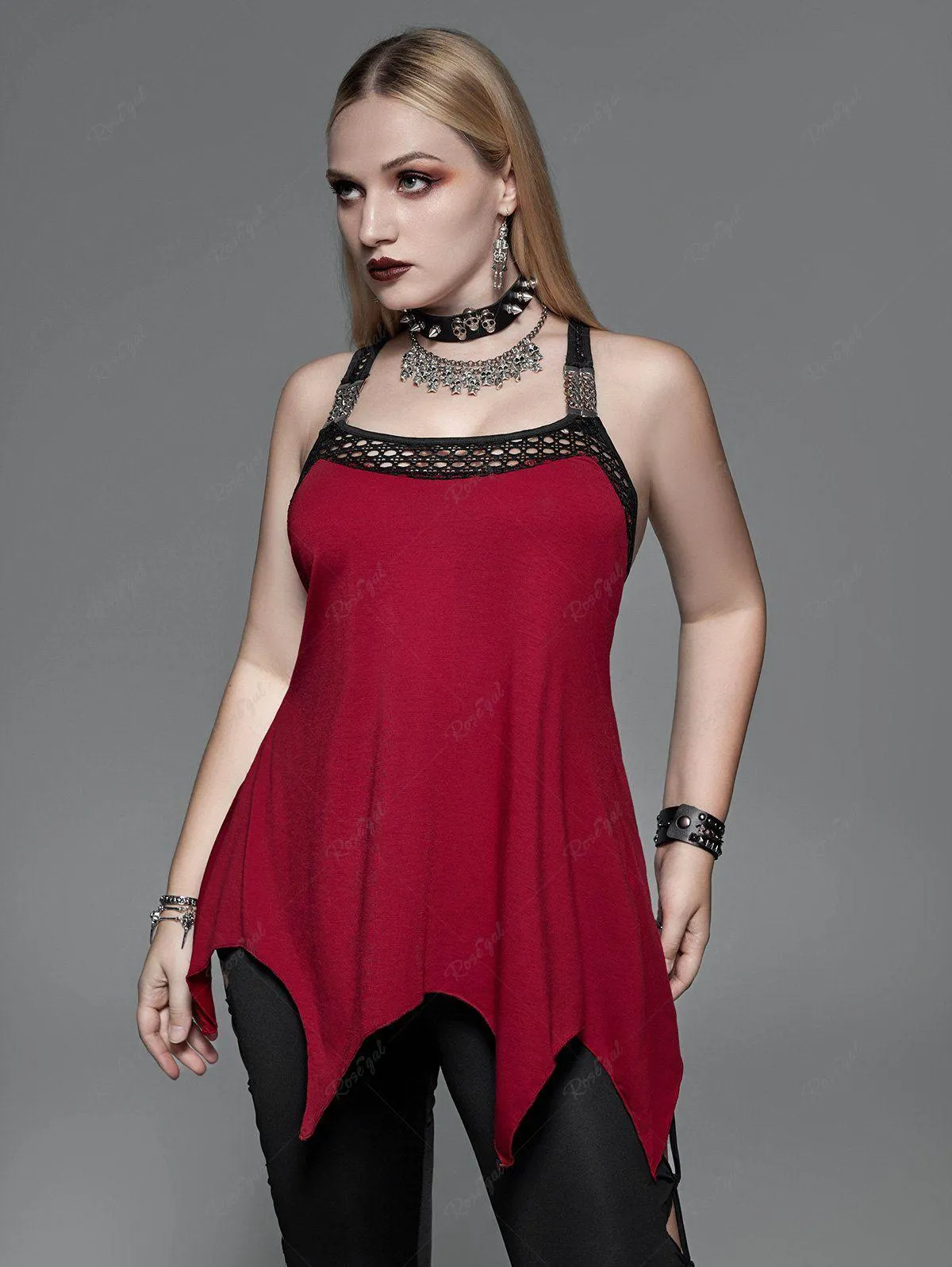 Gothic Hollow Out Panel Chain Crisscross Top - L | Us 12