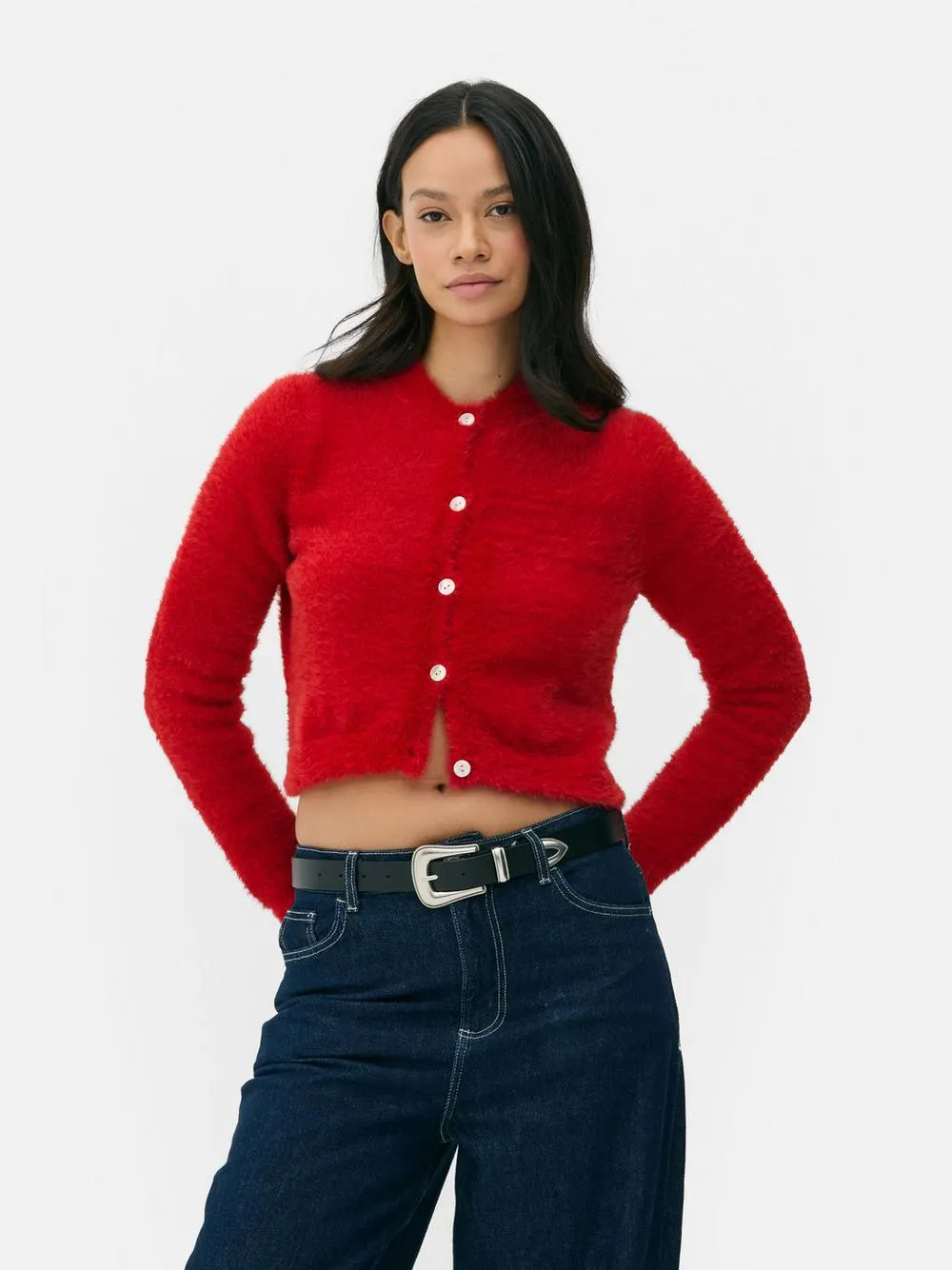 Casaco malha gola redonda felpudo