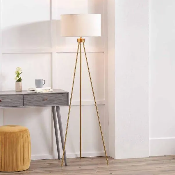 Houston Brushed Brass Tripod Floor Lamp