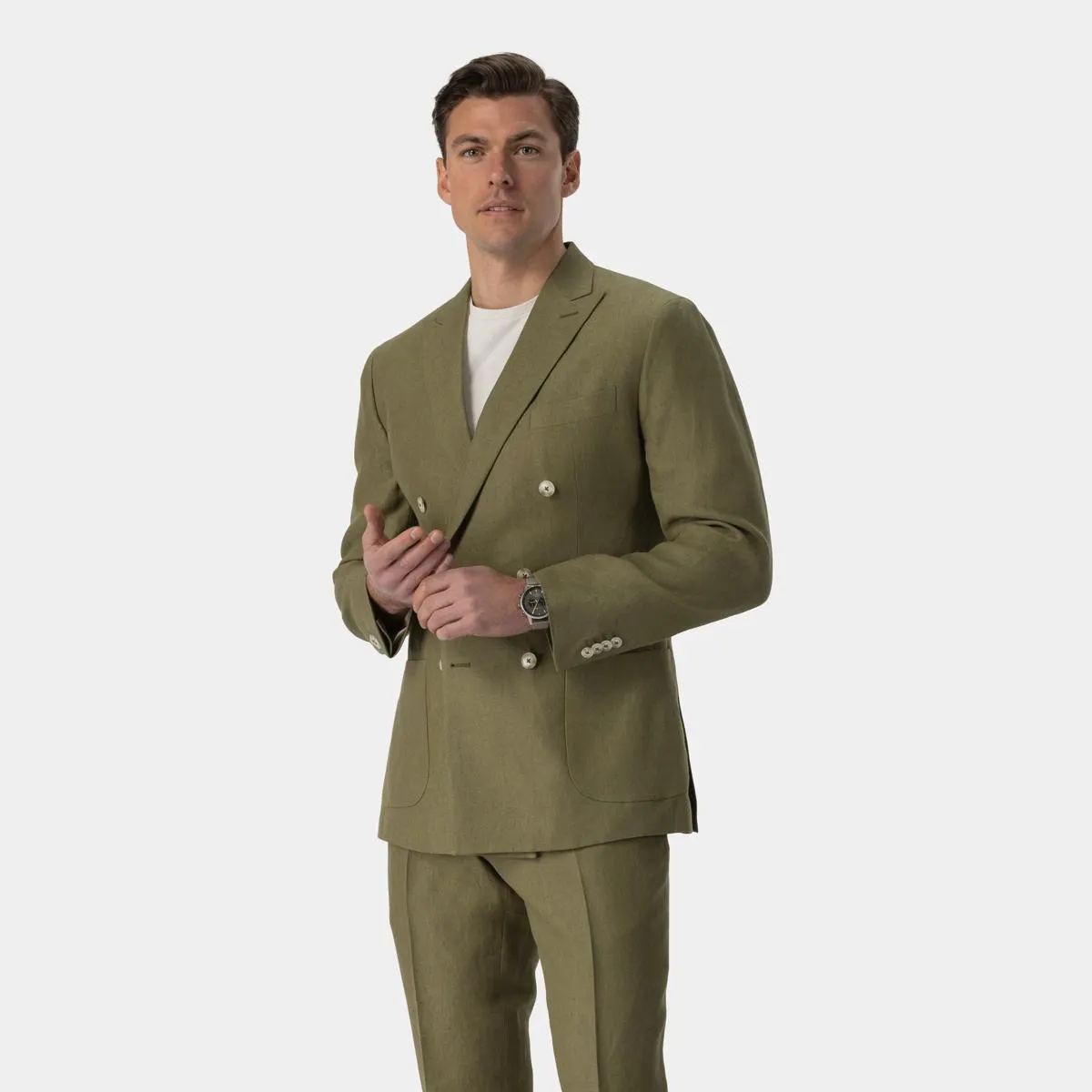 Olive green three-piece suit