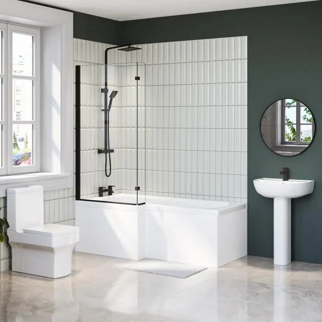 1700mm Left Hand Black Shower Bath Suite with Toilet Basin & Panels - Lomax
