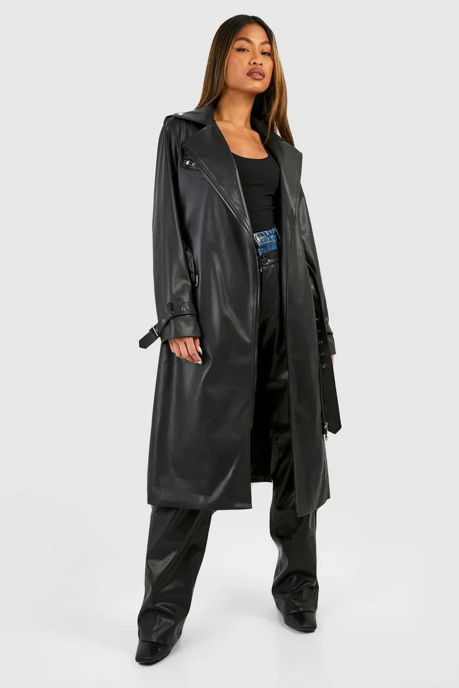 Belted Biker Trench Coat