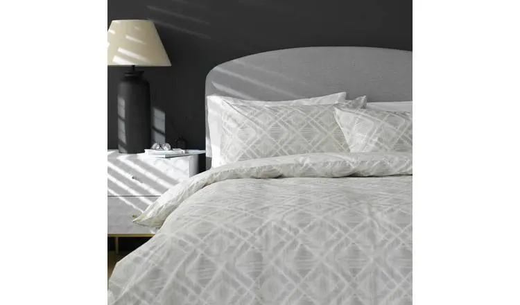 Habitat Cotton 200TC Geo Silver & Cream Bedding Set - Single
