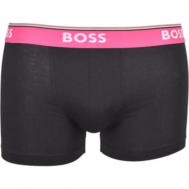 BOSS 3-Pack Power Contrast Waistband Boxer Trunks, Black w/ pink/khaki/white