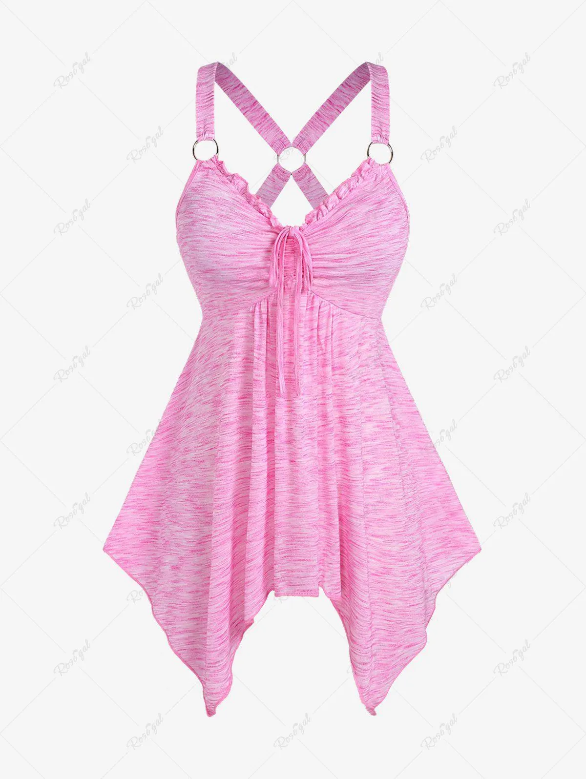 Plus Size Cinched Ruched Ruffles O Rings Space Dye Handkerchief Tank Top - 1x | Us 14-16