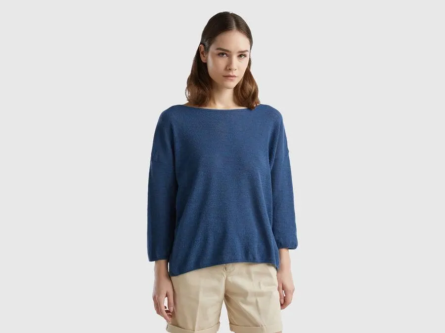 Pullover in einer Leinenmischung mit 3/4-Ärmeln